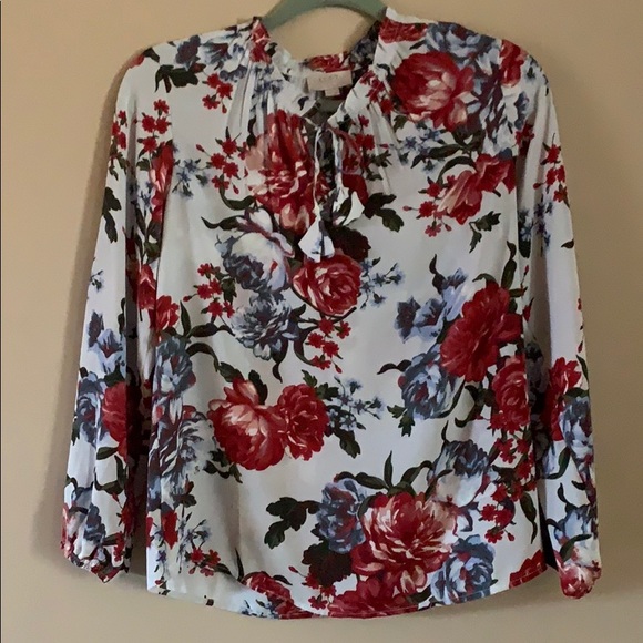 LOFT Tops - Loft Outlet Floral Peasant Blouse-Split Neck